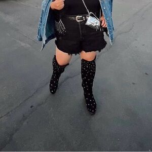 Black plus size wild fable raw hem cheeky cut off denim shorts size 24